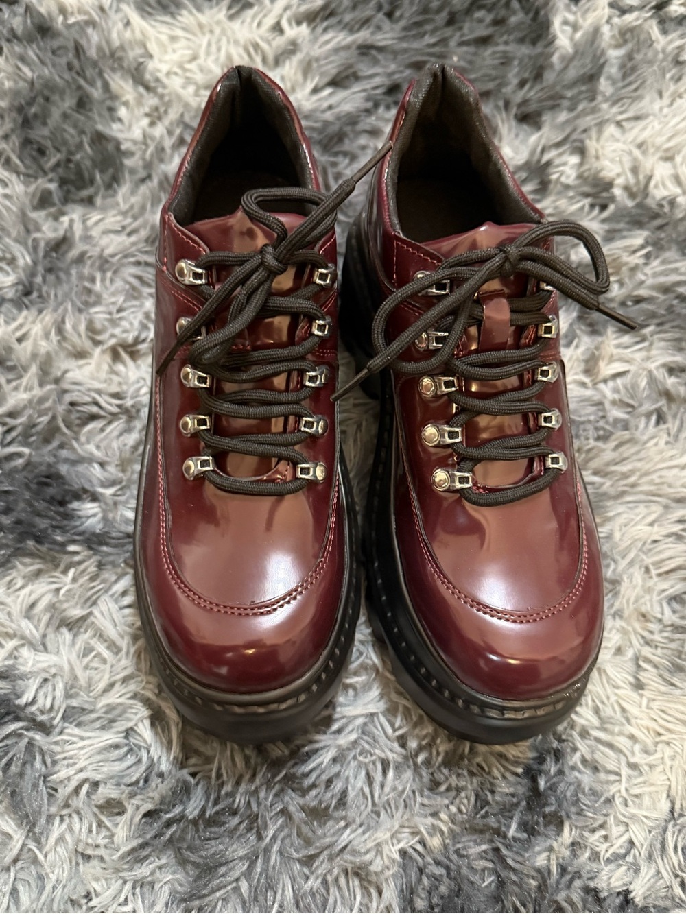 Women Burgundy Lace-Up Platform Shoes